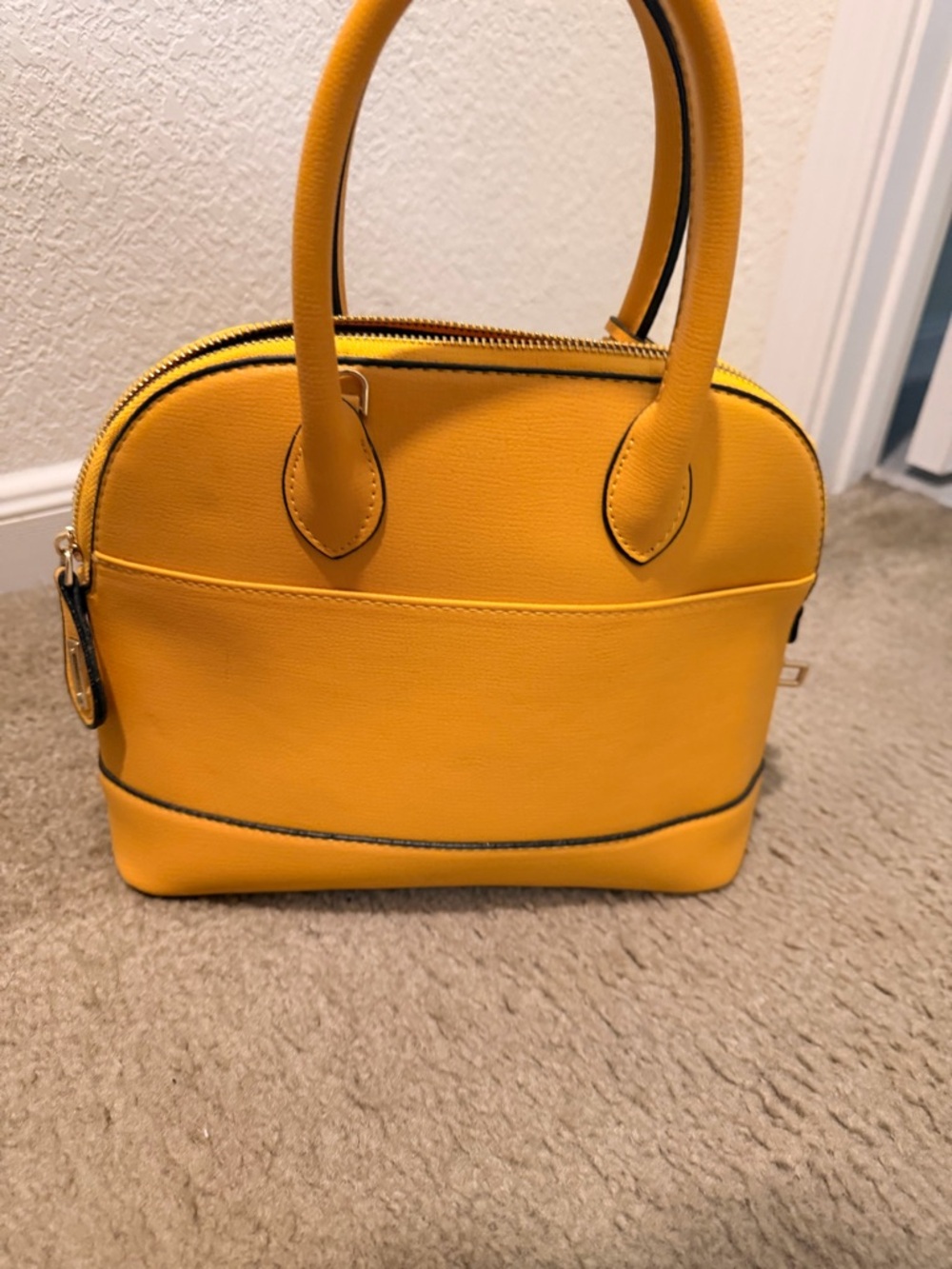Balenciaga Yellow Leather Logo Dome Satchel with Black Print - Picture 2 of 7